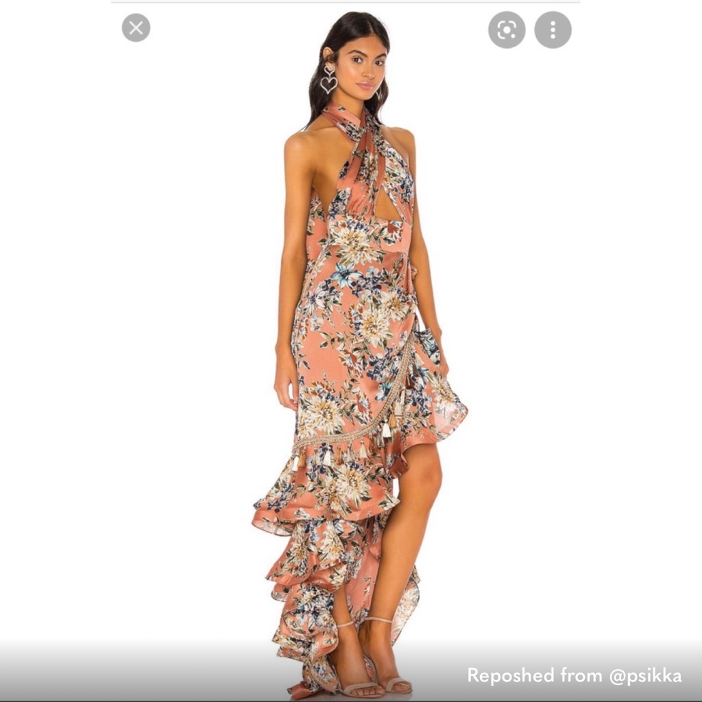 Bronx And Banco Pink Floral High-Low Ruffle Halter Dress
